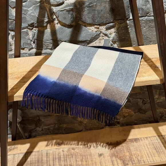 Burberry Blue Ivory Exploded Check Overdye Effect 200cm Cashmere Scarf - Picture 2 of 16